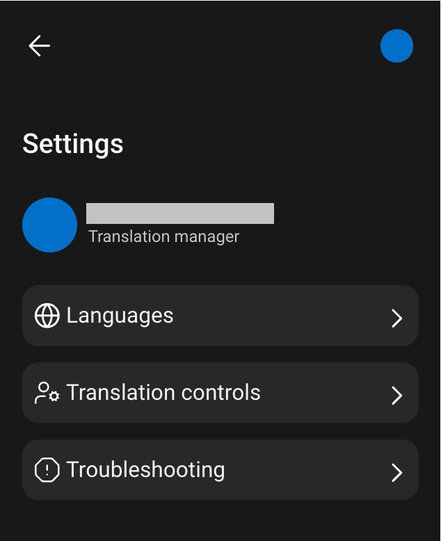 Translation manager settings screenshot