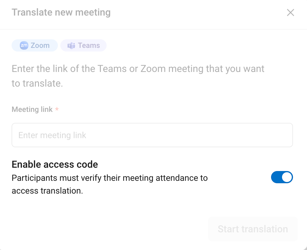 Enable access code screenshot
