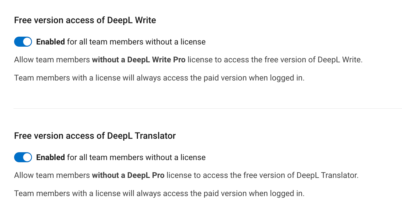 Settings – Free version access