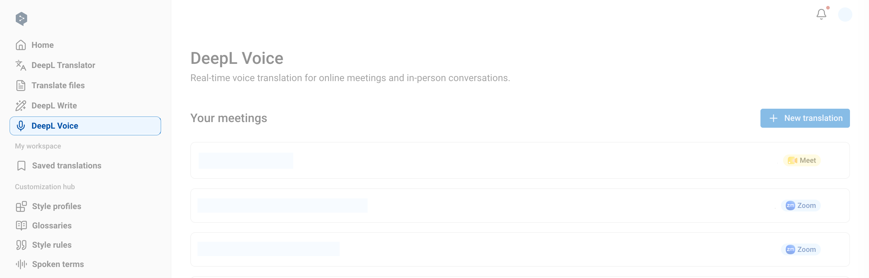 DeepL Voice for Meetings on web screenshot