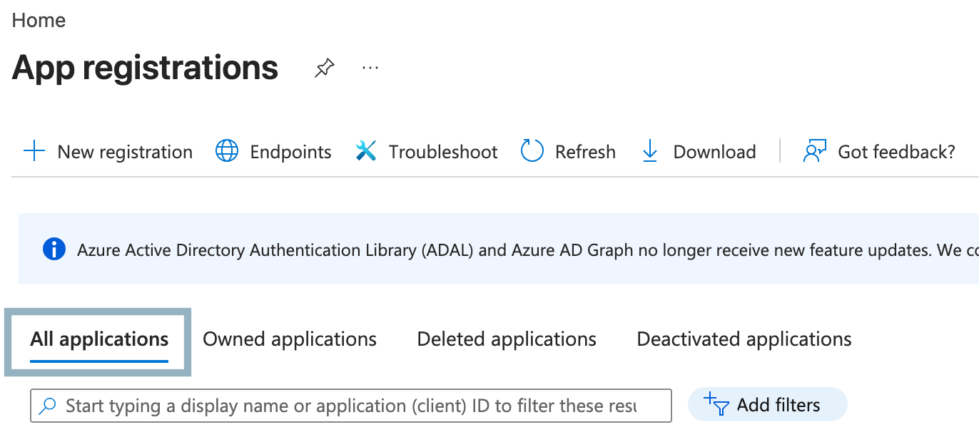 Search App registration for newly created app