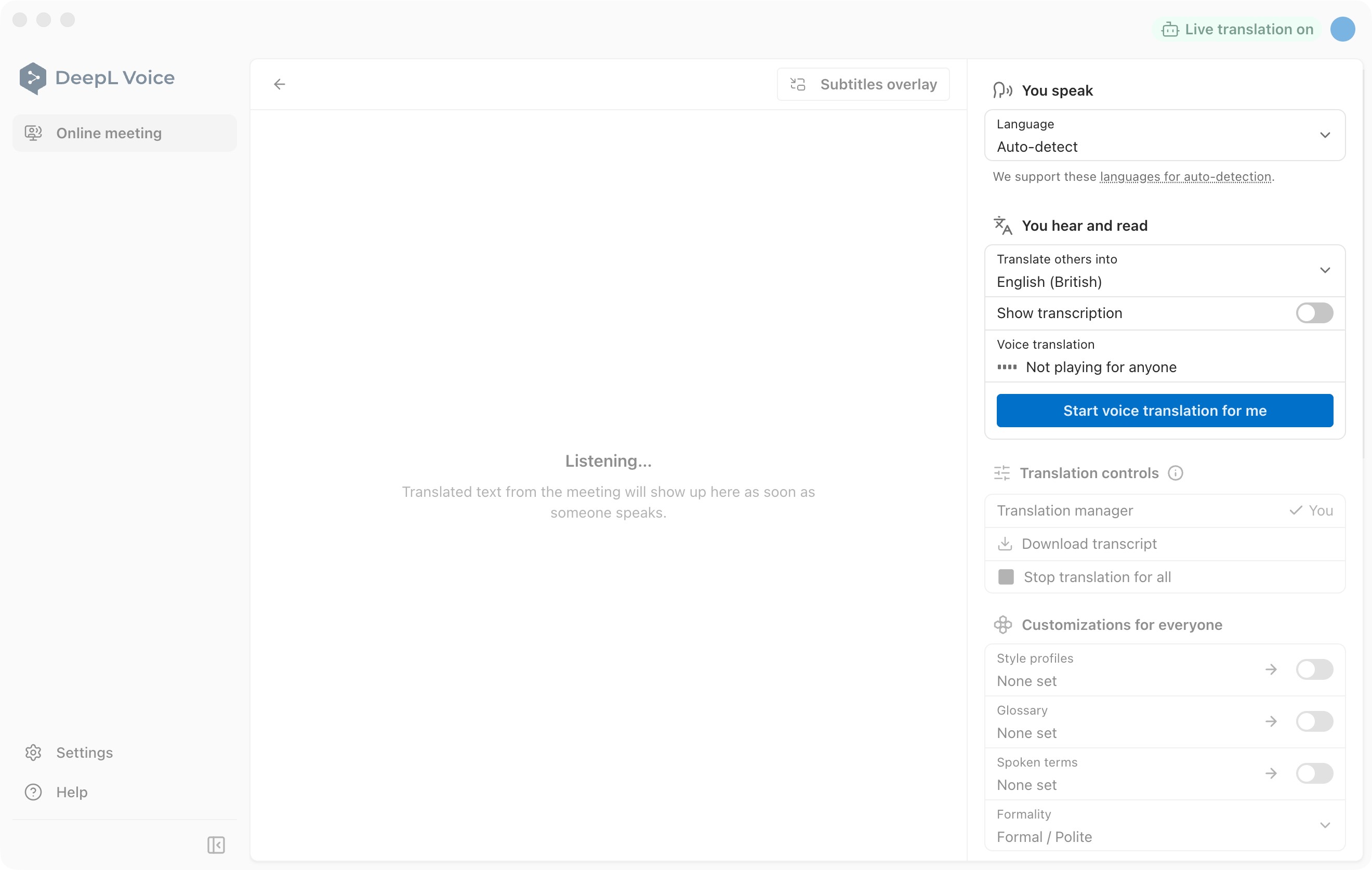 DeepL Voice desktop app screenshot